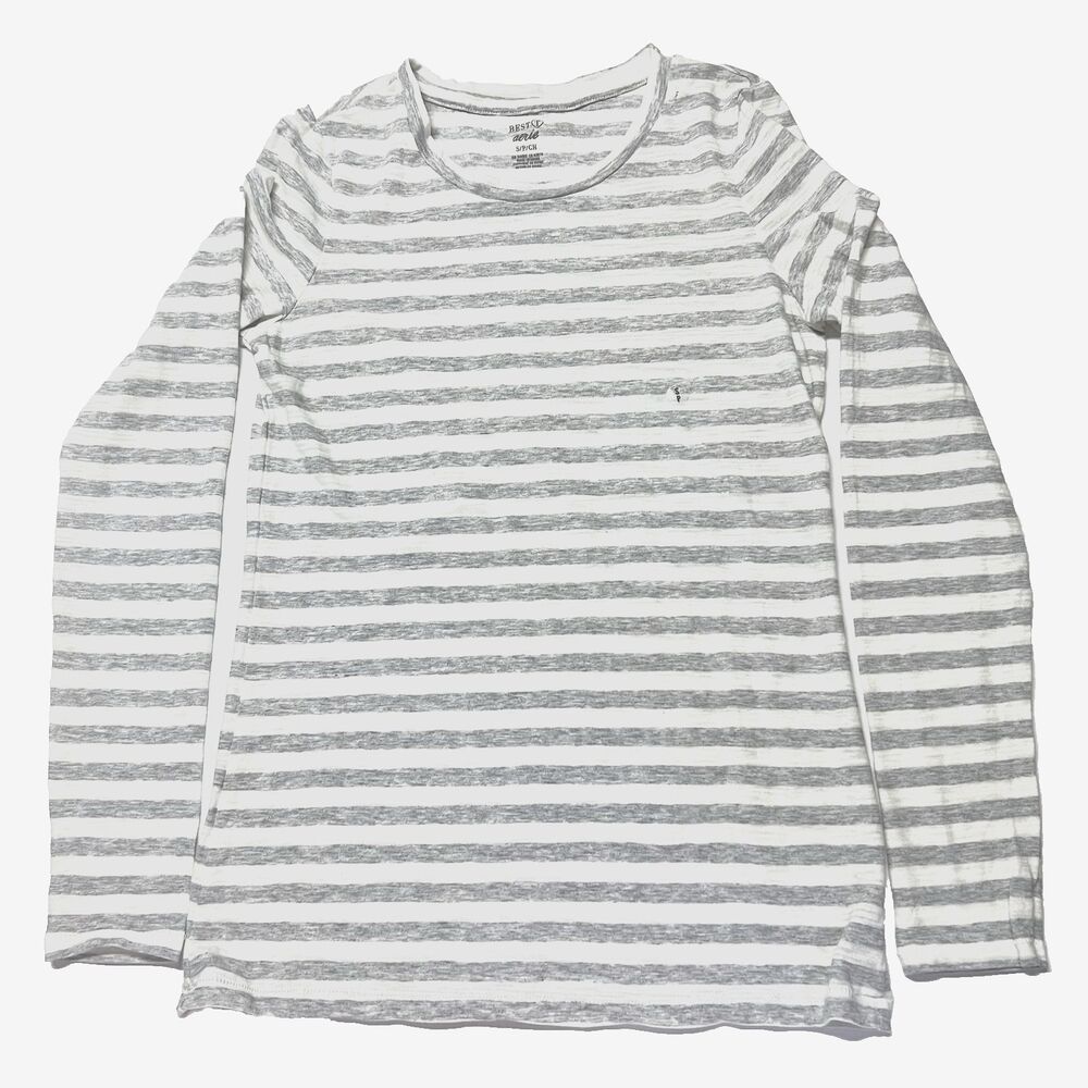NWT Aerie Best T Soft Tee Long Sleeve Top Stripe Size Small Light Gray White NEW